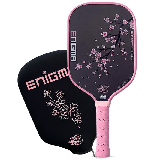 Cherry blossom pink raw carbon fiber pickleball paddle with unique neoprene blossom pickleball cover