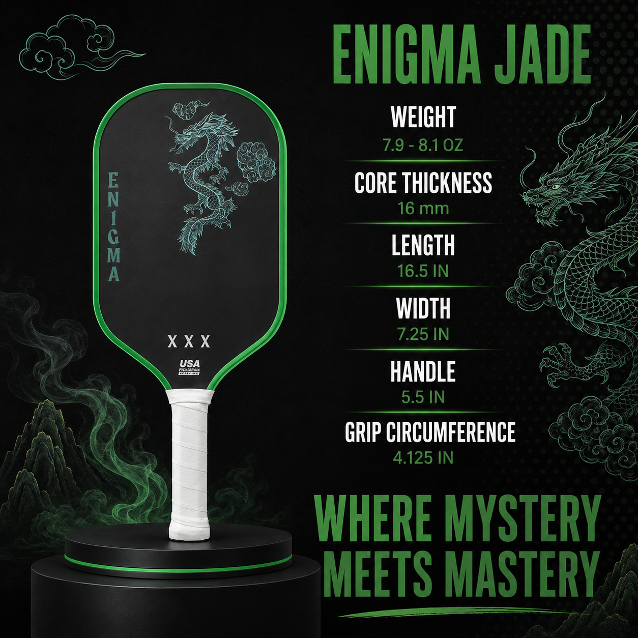 Jade Pro pickleball paddle spec sheet